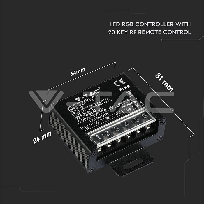 LED Strip Accessories: LED RGB Controller 20 Key RF Remote Control Small