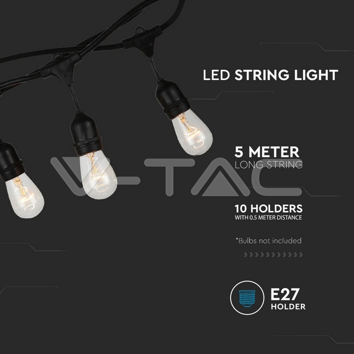Standard Plug Led Light String LED Garden lamps: String Lights with E27 Sockets for 10 Bulbs