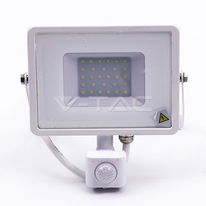 30W LED senzor reflektor SAMSUNG CHIP Cut-OFF funkcija bela ohišje 6400K