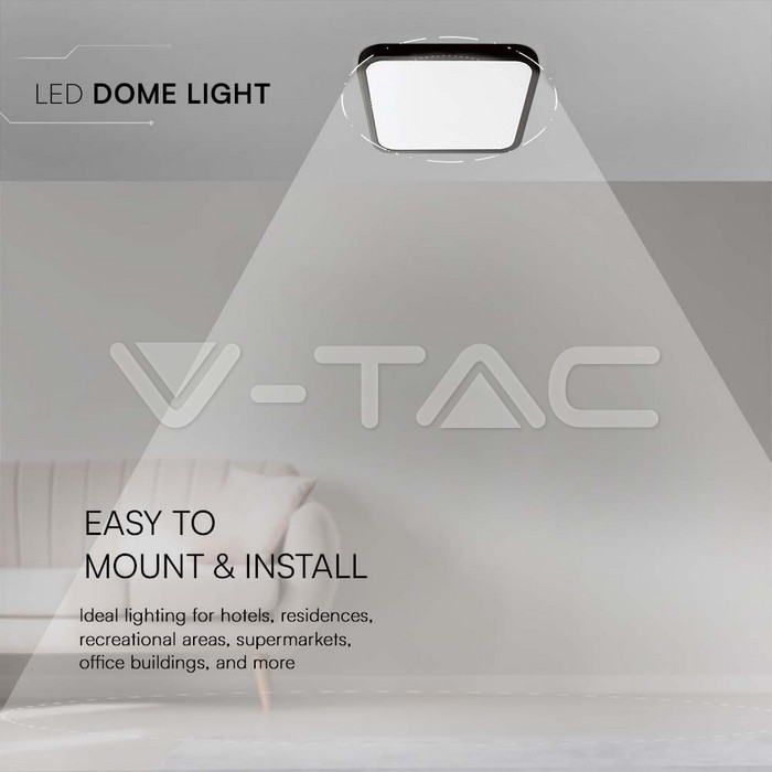 LED Dome lights: 18W LED Dome Light Square Black Frame 4000K IP44