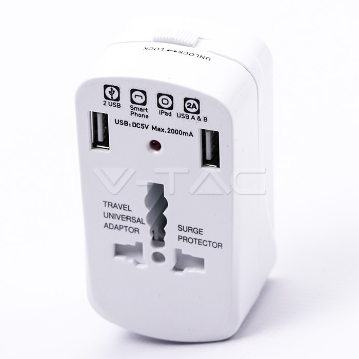 UNIVERZALNI ADAPTOR Z ZAŠČITO PRED PRENAPOLNJENJEM, DVOJNA EMBALAŽA Z 2USB 2A