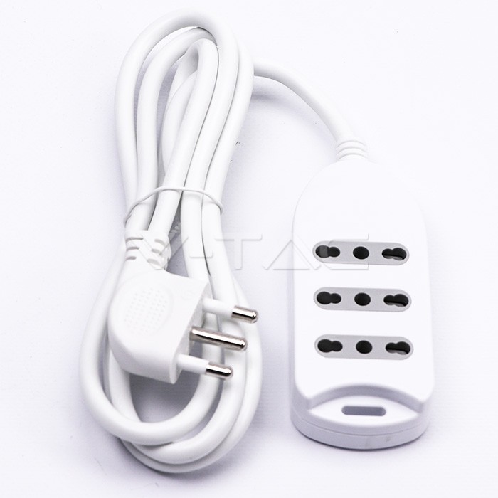 Multipresa 3 Pos 10/16A Bipasso z vtičem na steno 250V~Max:3500W kabel H05VV-F 3G1.0mmX1.5m z vtičem 16A 2P+T
