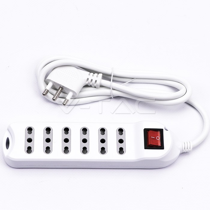 6 pozicijski stikalni vtičnik z osvetlitvijo 10/16A bipas 250V~ max: 3500W kabel H05VV-F 3G1.0mmX1.5m z vtičem 16A 2P+T